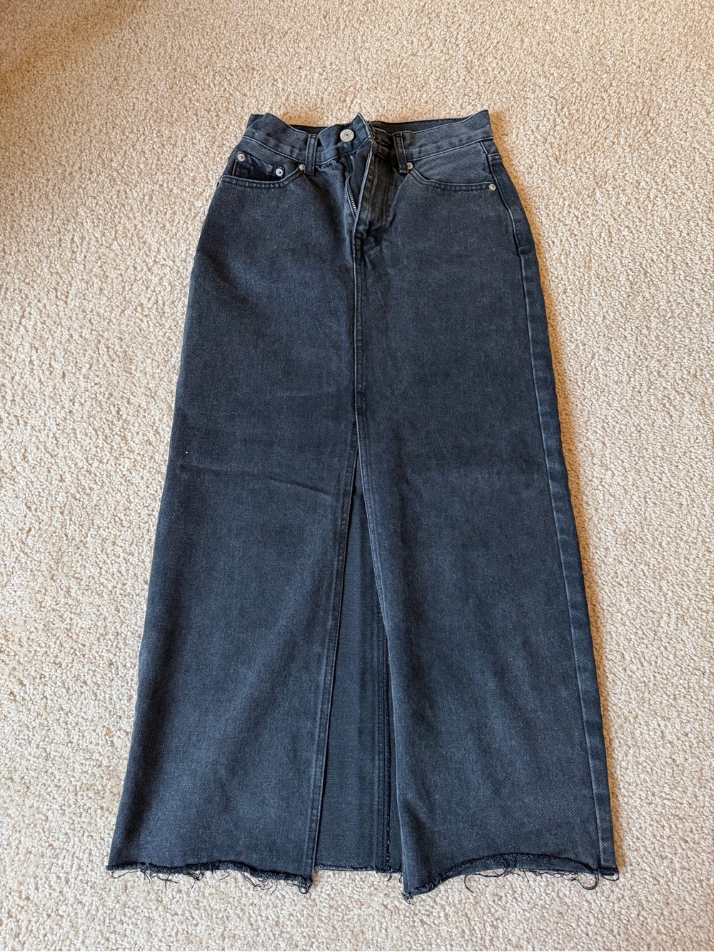 Steve Madden Black High-Waist Maxi Denim Skirt with Center Front Slit